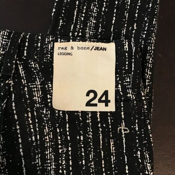 Rag & Bone Jean Black/White Barcode Print Stretch Leggings - Size 24 - NWT - Picture 3 of 12